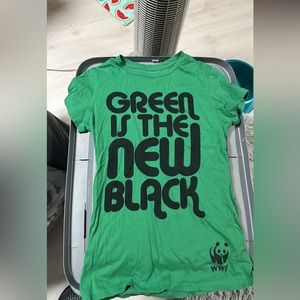 “Green is the New Black” tee with a World Wildlife Foundation panda- Juniors M